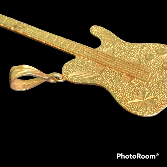 14KT Guitar Pendant, Vintage Diamond-Cut Yellow Gold - Picture 2 of 9